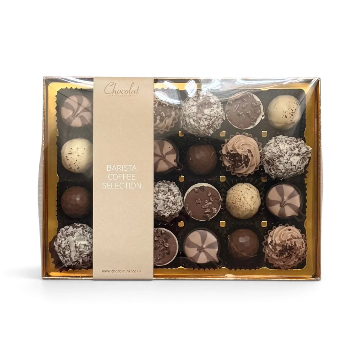 Chocolat in Kirkby Lonsdale Barista Coffee Selection gift box featuring 24 assorted handcrafted coffee chocolates.