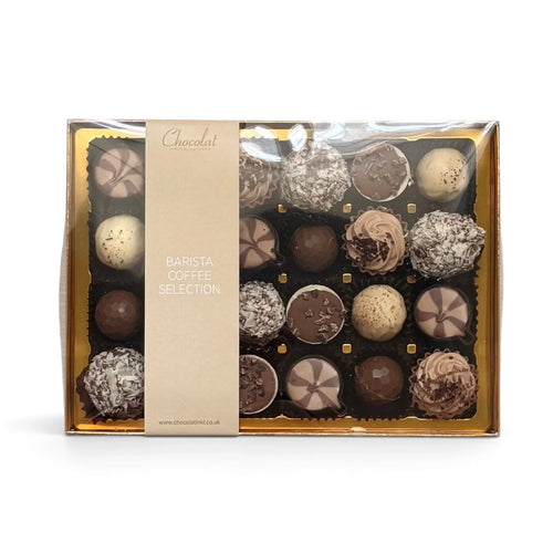 Chocolat in Kirkby Lonsdale Barista Coffee Selection gift box featuring 24 assorted handcrafted coffee chocolates.