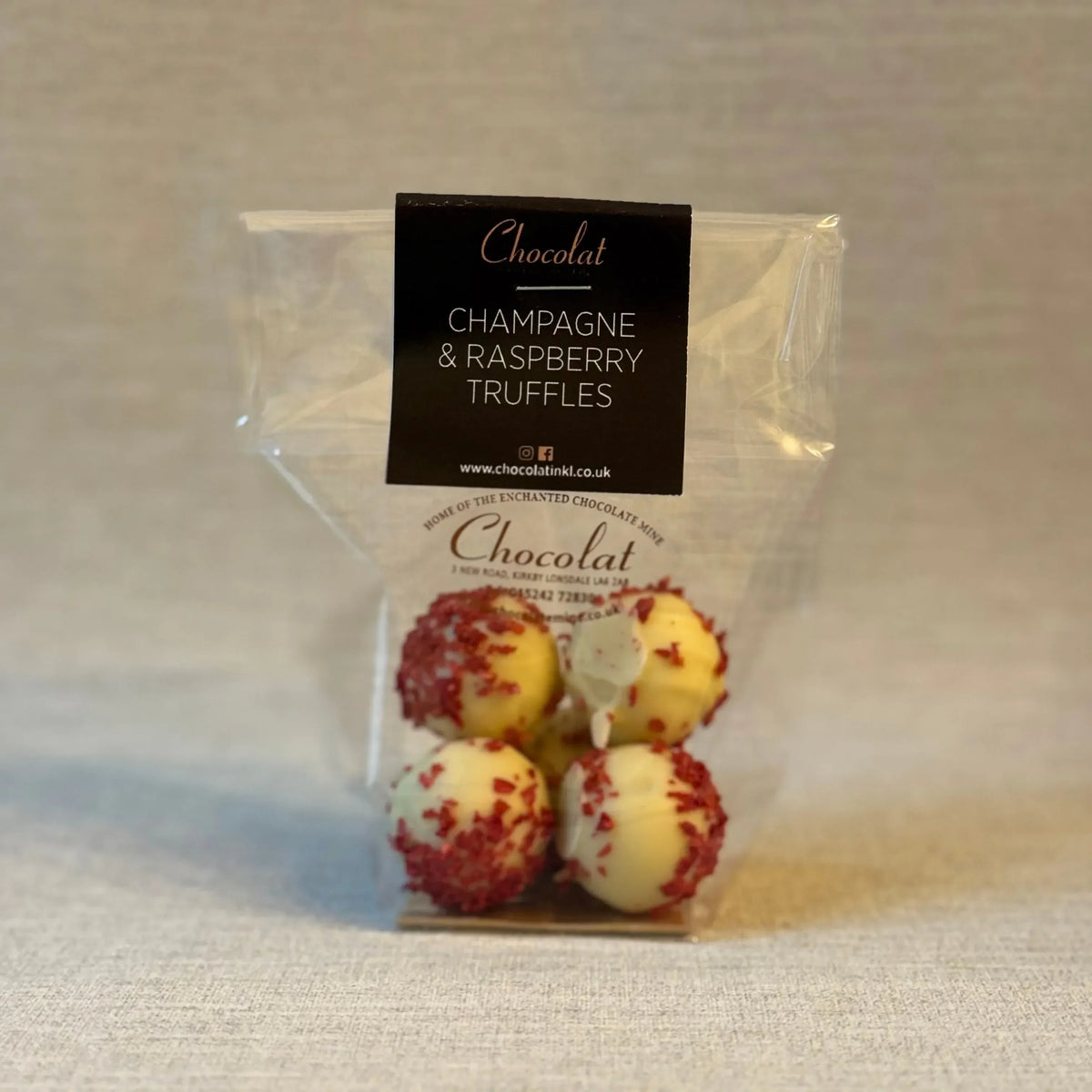 Champagne and Raspberry Truffles | Gift Bag of 5 | Chocolat in Kirkby Lonsdale