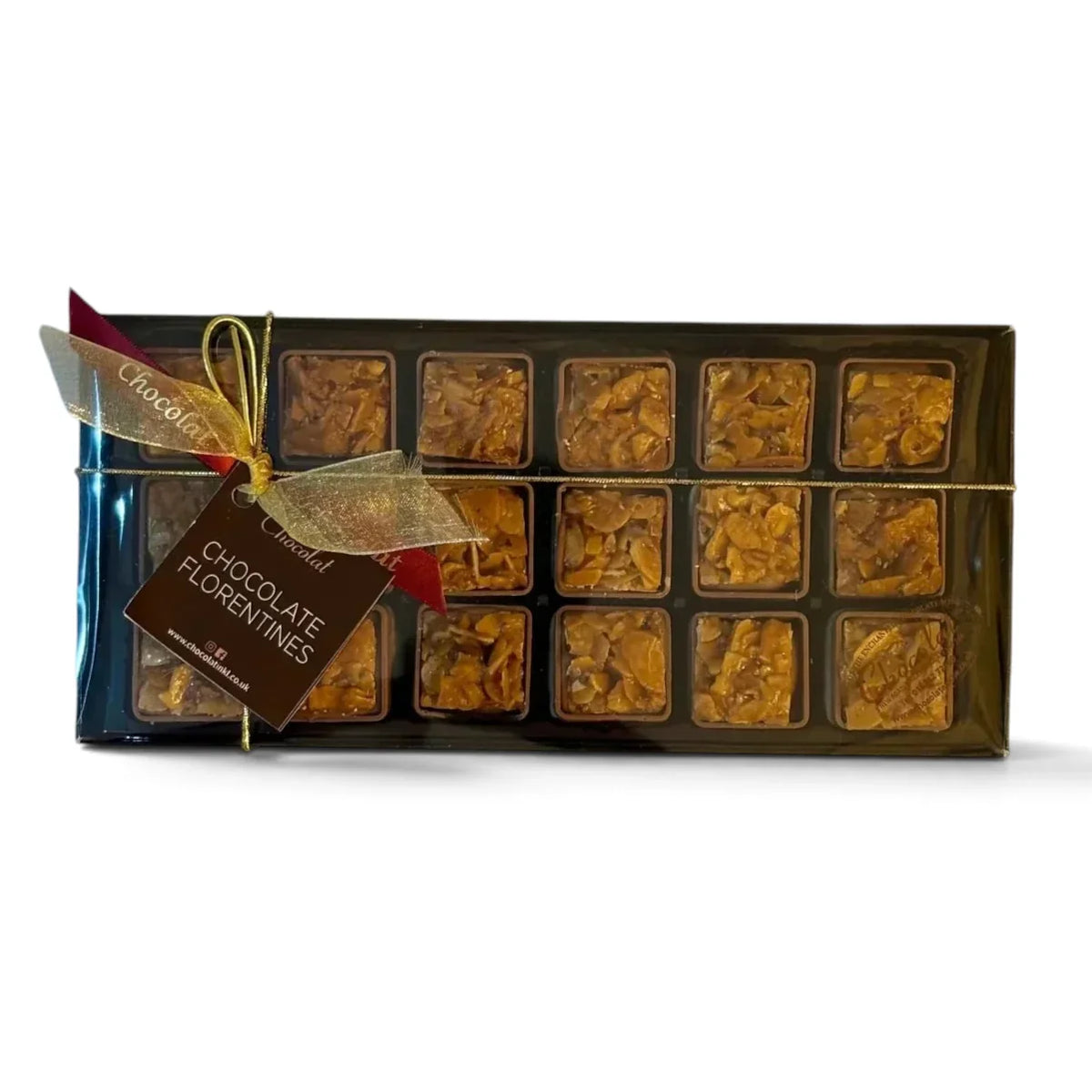 Chocolat in Kirkby Lonsdale gift box of 18 chocolate florentines with caramelised almonds and pistachios