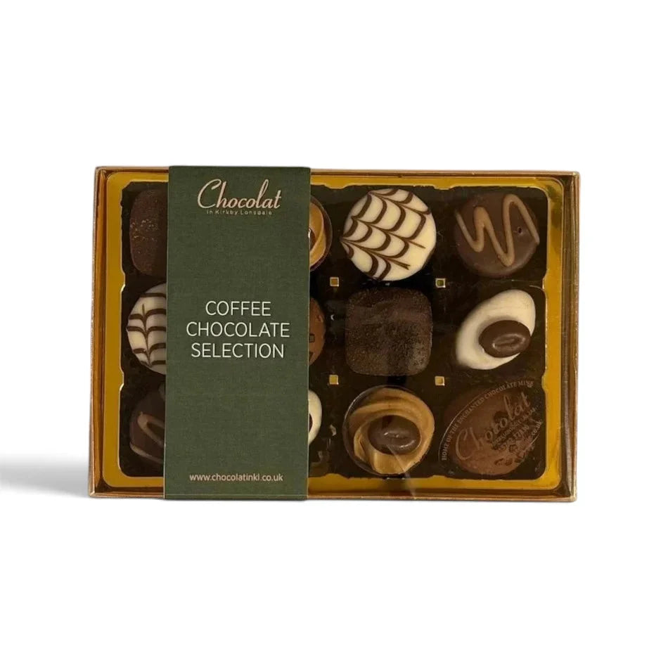 Chocolat in Kirkby Lonsdale coffee chocolate selection gift box containing 12 assorted artisan coffee-flavoured treats