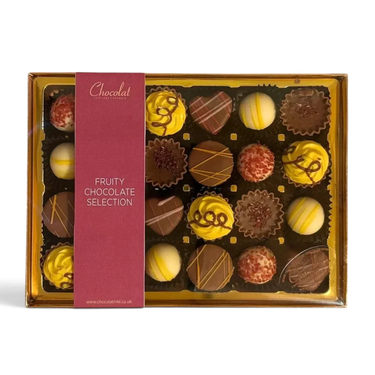 Chocolat in Kirkby Lonsdale Fruity Chocolate Selection gift box featuring 24 assorted fruit-flavored truffles.