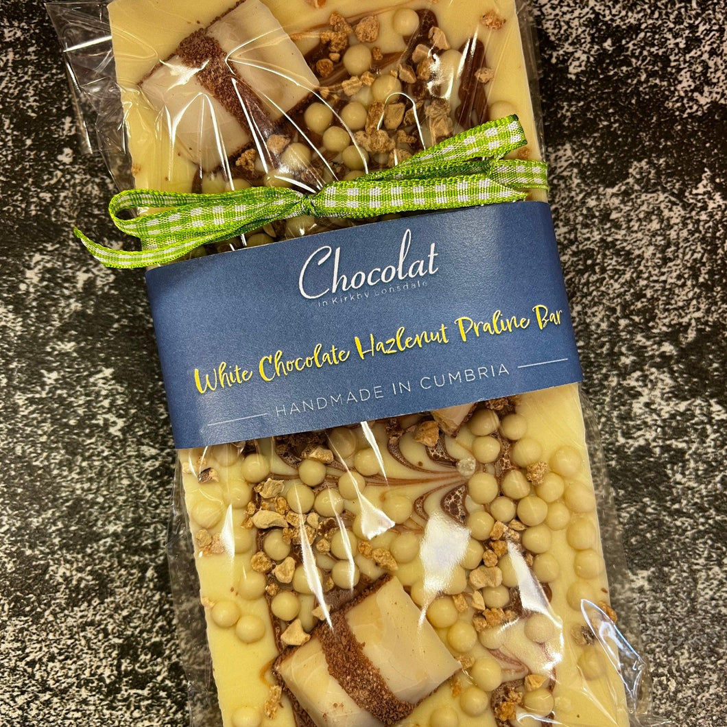 Hazelnut Praline White Chocolate Bar | Chocolat in Kirkby Lonsdale