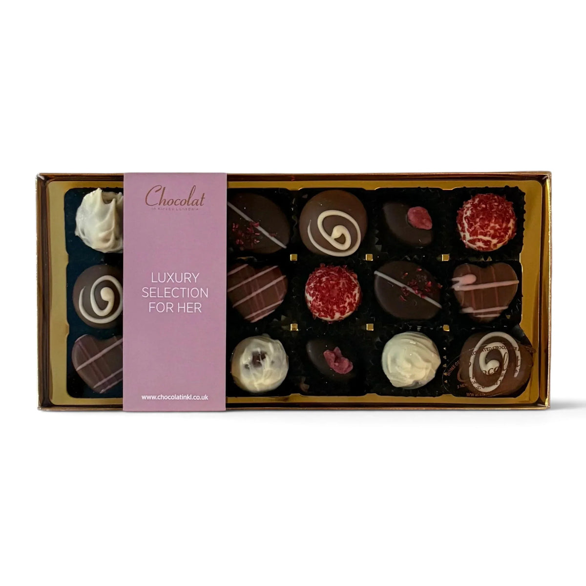 Chocolat in Kirkby Lonsdale Luxury Selection gift box featuring 18 assorted handcrafted gourmet chocolates.