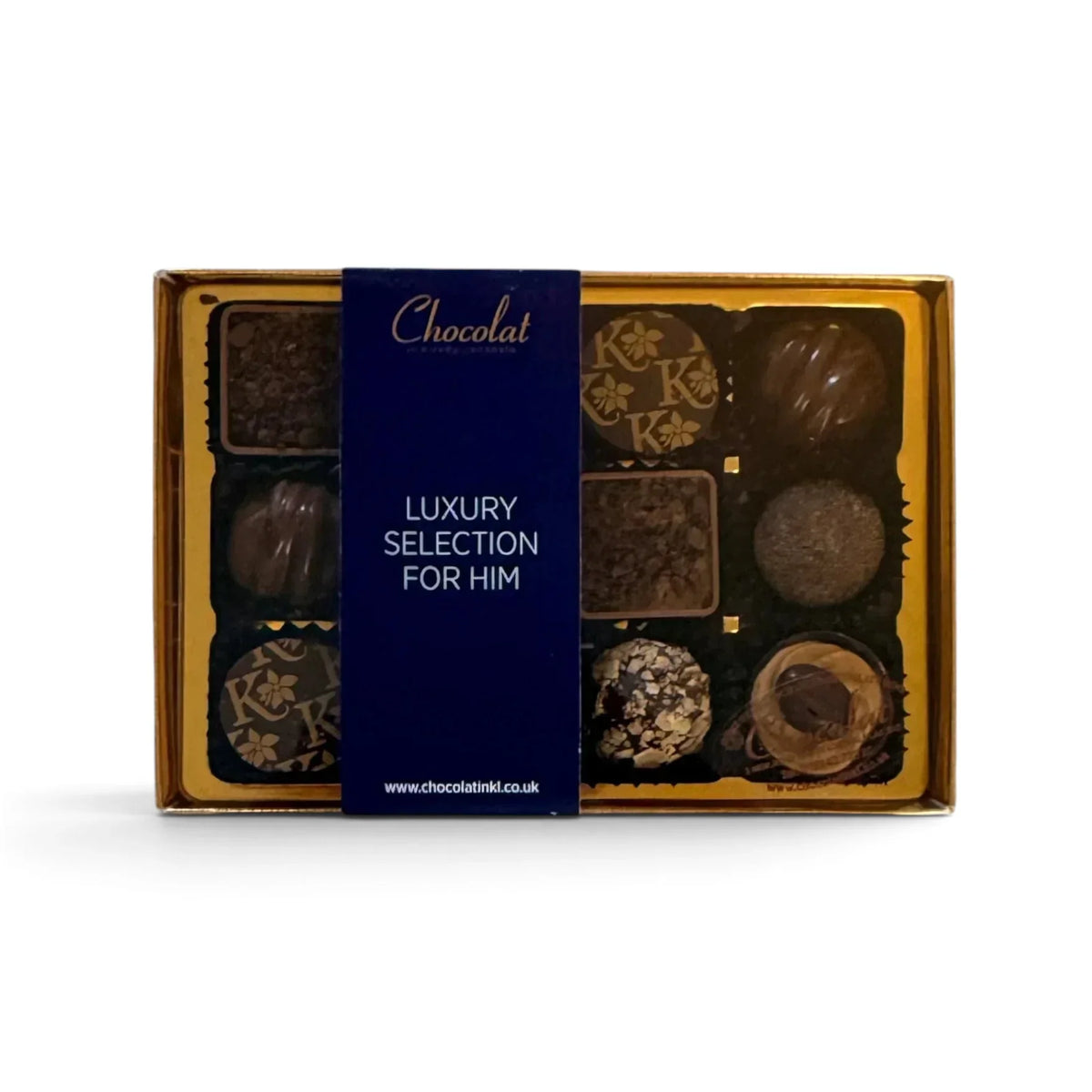 Chocolat in Kirkby Lonsdale luxury chocolate gift box for him featuring 12 assorted gourmet truffles and squares