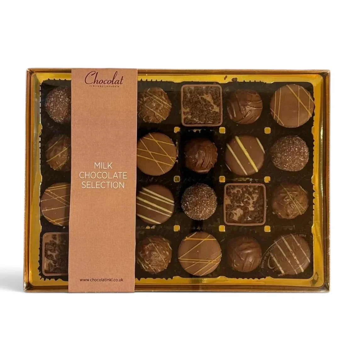 Chocolat in Kirkby Lonsdale milk chocolate selection gift box containing 24 assorted truffles and squares.