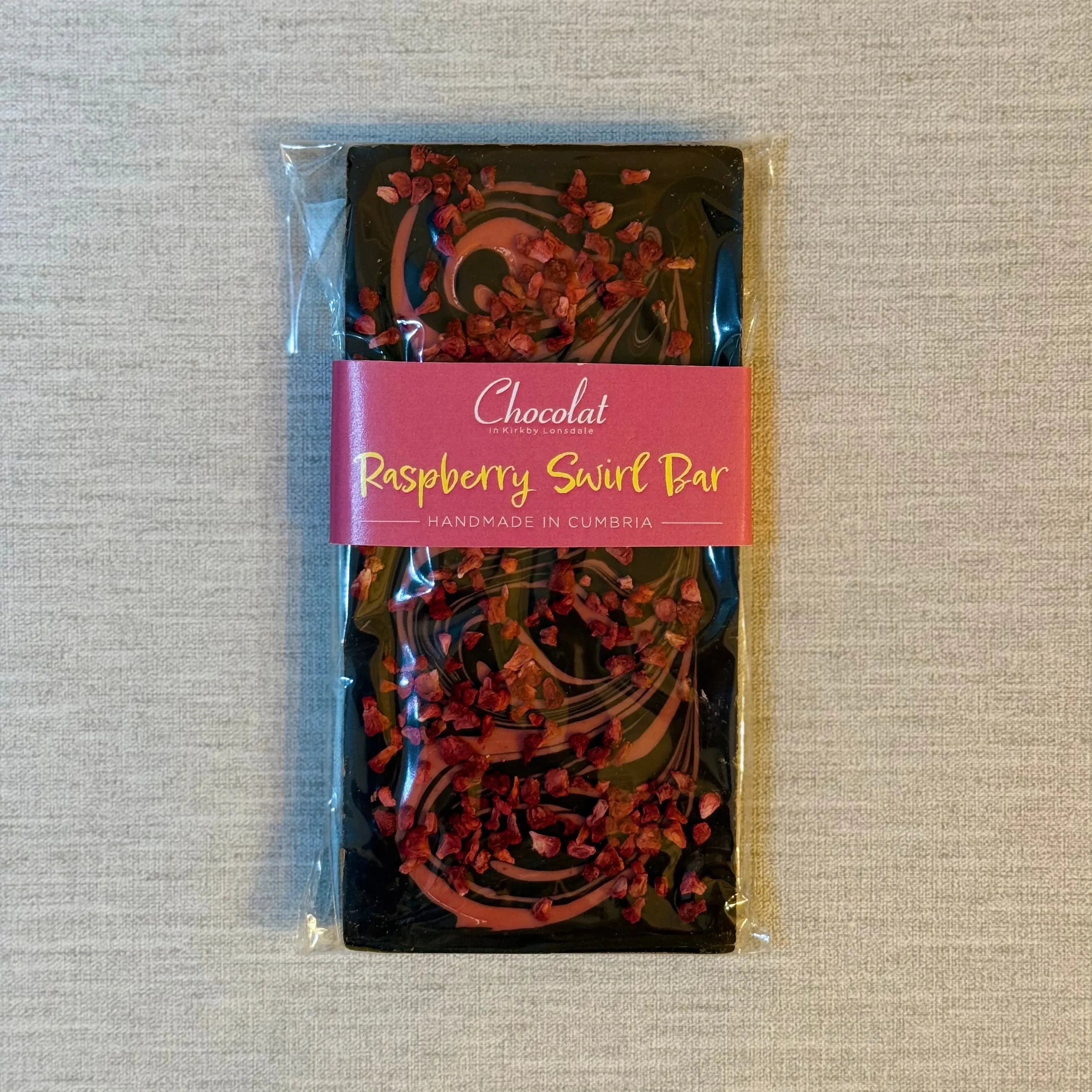 Raspberry Swirl Dark Chocolate Bar | Chocolat in Kirkby Lonsdale