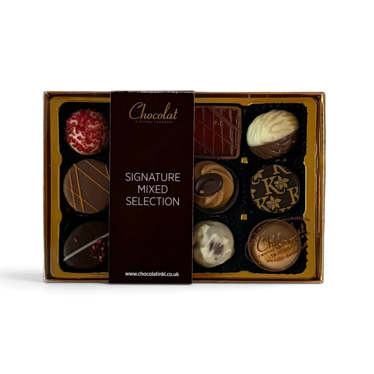 Chocolat in Kirkby Lonsdale Signature Mixed Selection gift box containing 12 assorted gourmet chocolates