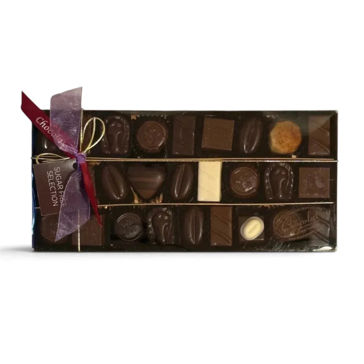 Chocolat in Kirkby Lonsdale sugar-free chocolate gift box with 27 assorted milk, dark, and white handcrafted truffles.
