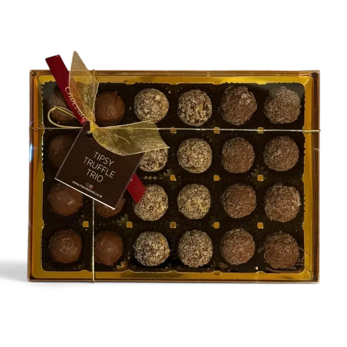 Chocolat in Kirkby Lonsdale Tipsy Truffle Trio gift box containing 24 assorted milk and dark chocolate liqueur truffles