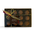 Chocolat in Kirkby Lonsdale gift box of 12 milk chocolate whisky truffles with a gold ribbon and branded label.
