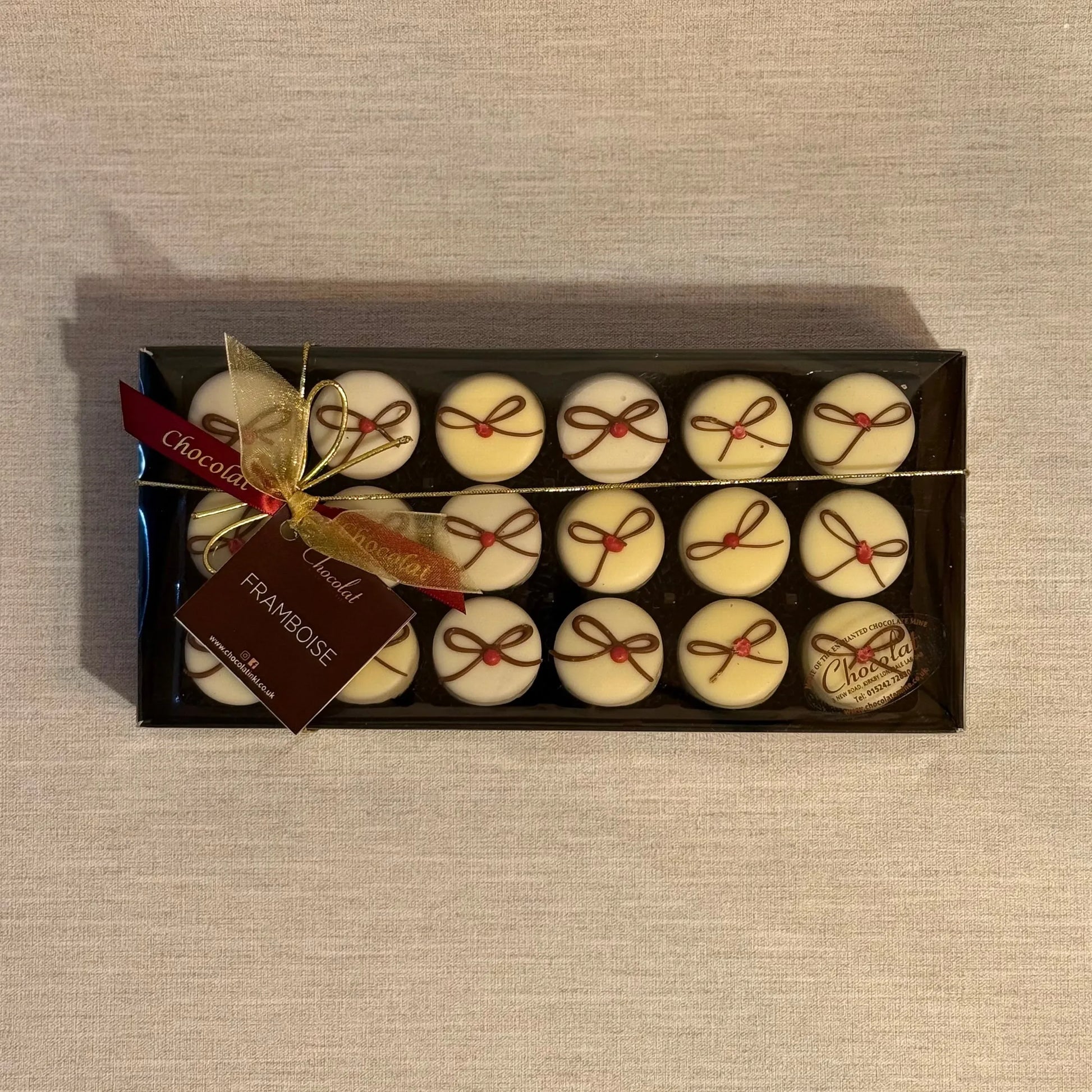 White Chocolate Framboise | Gift Box of 18 | Chocolat in Kirkby Lonsdale