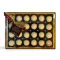 Chocolat in Kirkby Lonsdale gift box of 24 creamy white chocolate truffles with gold ribbon and branded tag